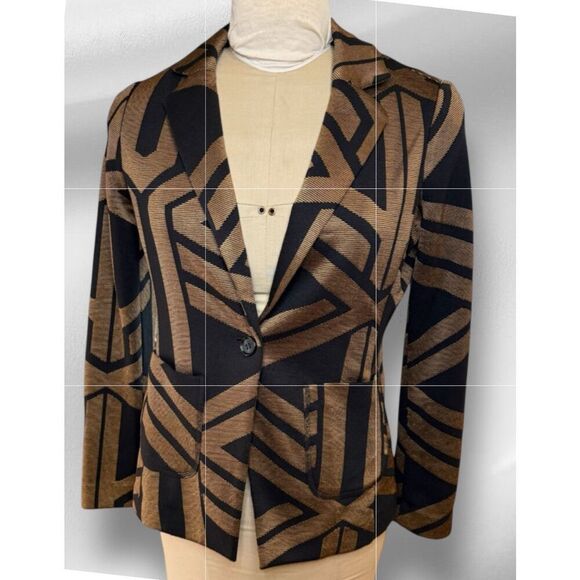 Chico’s Geometric Print Single Button Blazer Black/Gold Size S - Picture 2 of 11